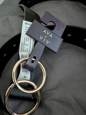 Ava & Viv Black Faux Leather Belt with Gold Double Ring Buckle